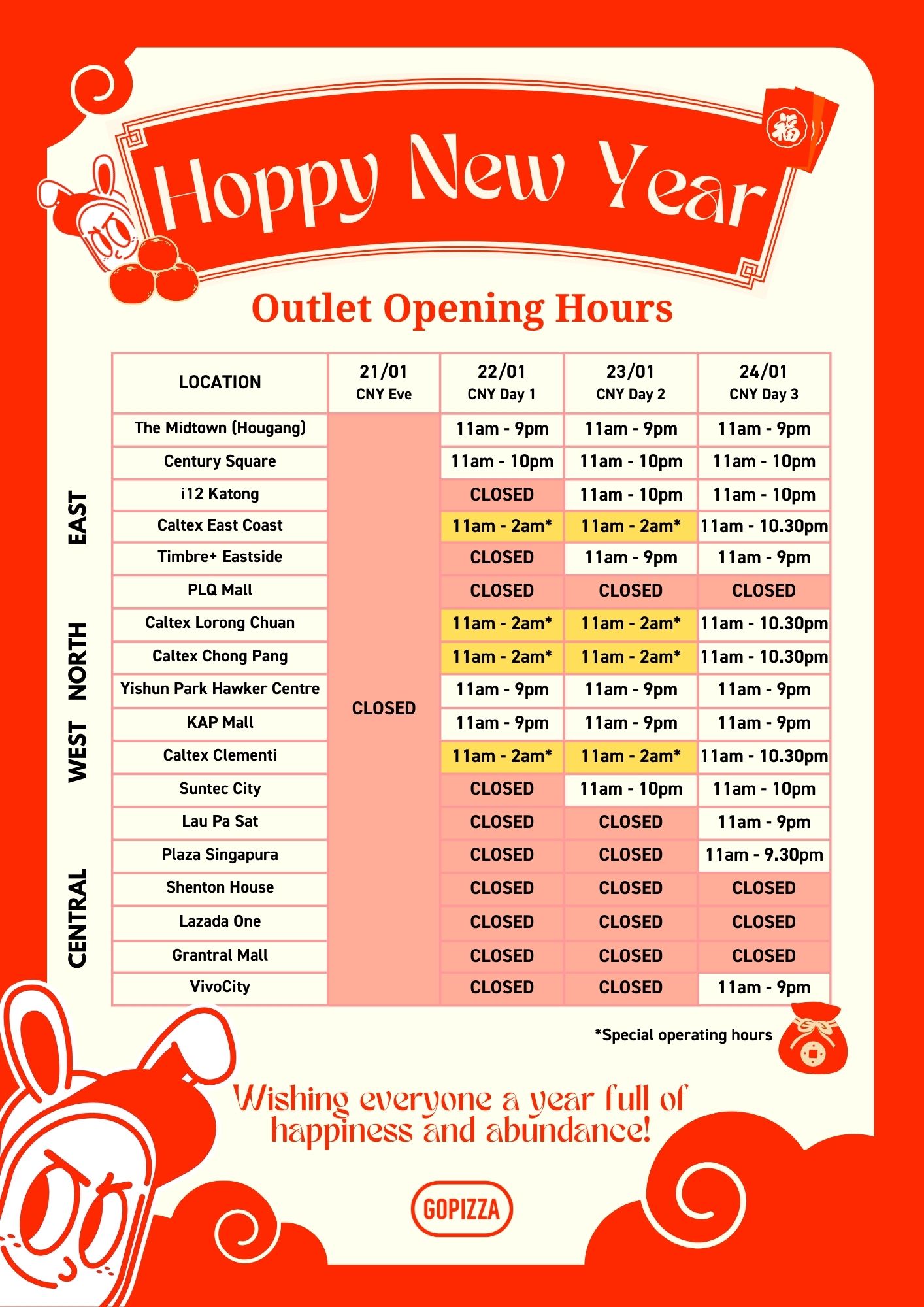 Opening Hours Schedule